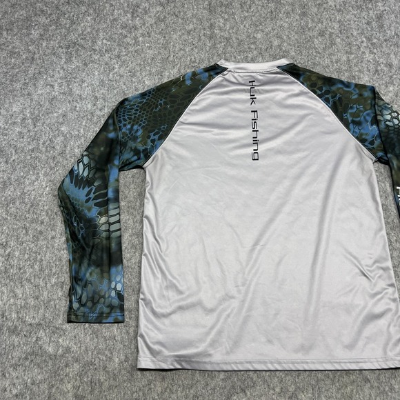 Huk Performance Fishing Shirt Mens M Gray Camo Raglan Long Sleeve Top Outdoors - Picture 16 of 16
